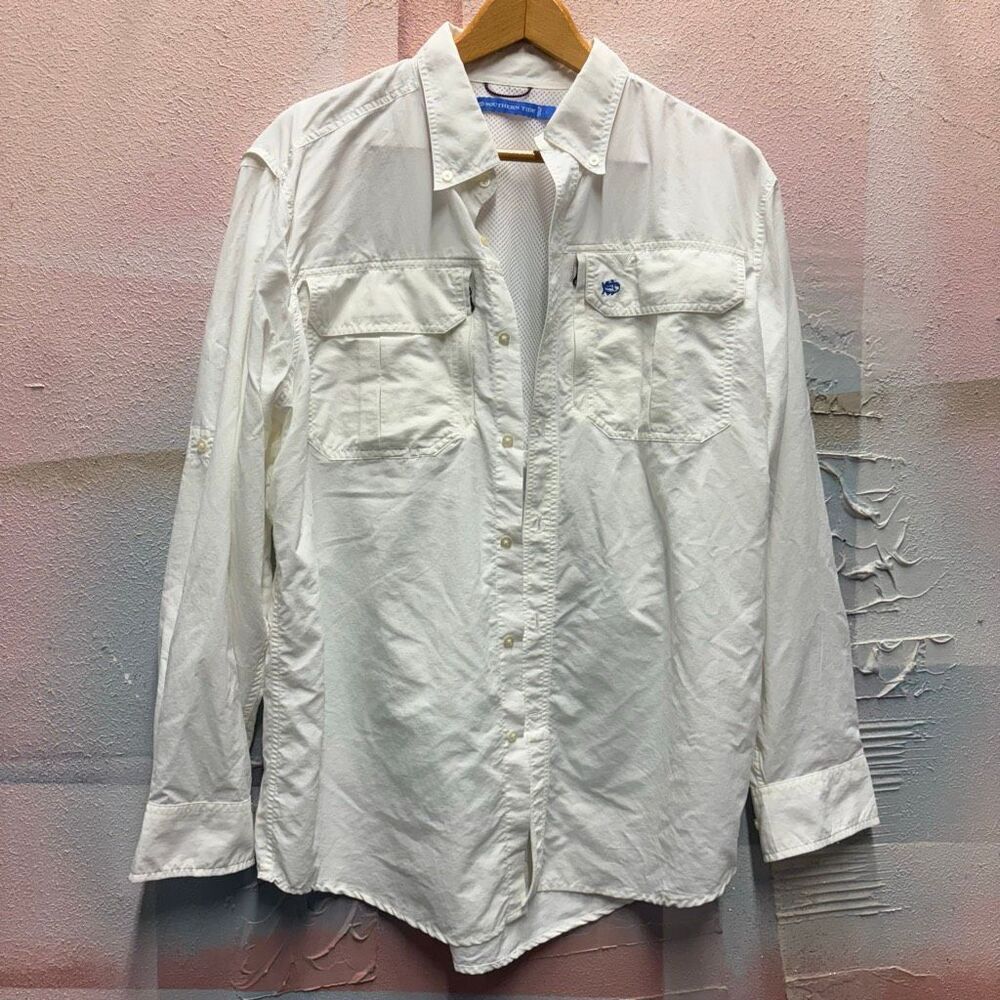 Southern Tide White Button Down Deep Sea Fishing Boating Shirt Breathable Preppy